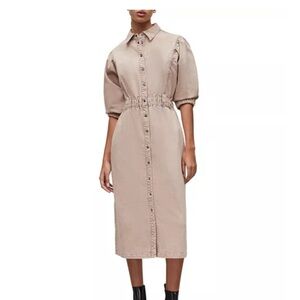 All Saints Osa Button-Front Brown Denim Midi Dress